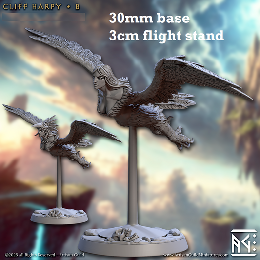 Image shows 3D renders of two sculpt options for a harpy gaming miniature.