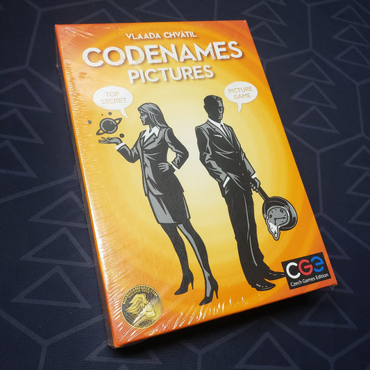 Image shows the front cover of the box for the Codenames: Pictures card game