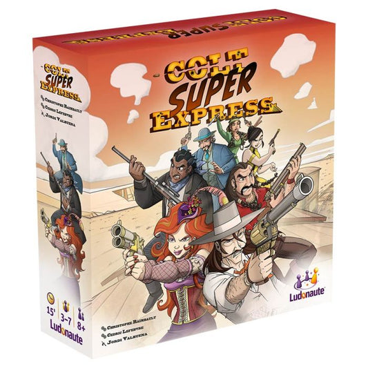 Image shows the front cover of the box of the Colt Super Express board game