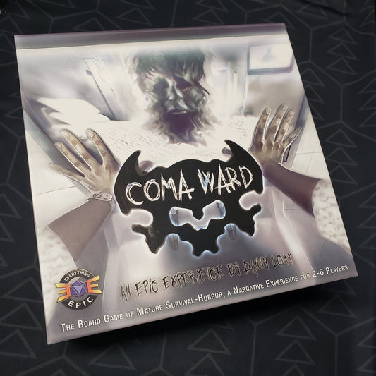 Image shows the front cover of the box for the Coma Ward board game