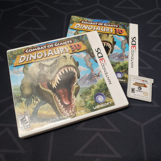 Image shows the case, manual and cartridge for the video game Combat of Giants: Dinosaurs 3D for Nintendo 3DS