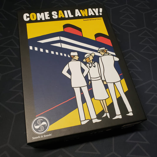 Image shows the front cover of the box for the Come Sail Away! board game