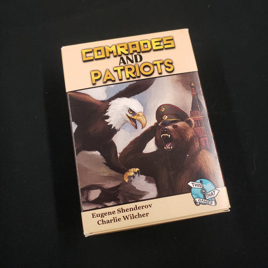 Image shows the front cover of the box of the Comrades & Patriots card game