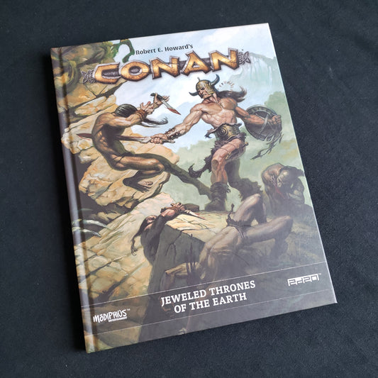 Image shows the front cover of the Jeweled Thrones of the Earth book for the Conan roleplaying game