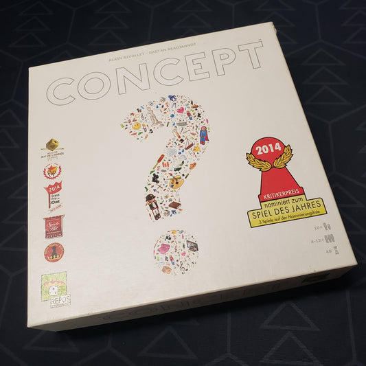Image shows the front cover of the box of the Concept board game