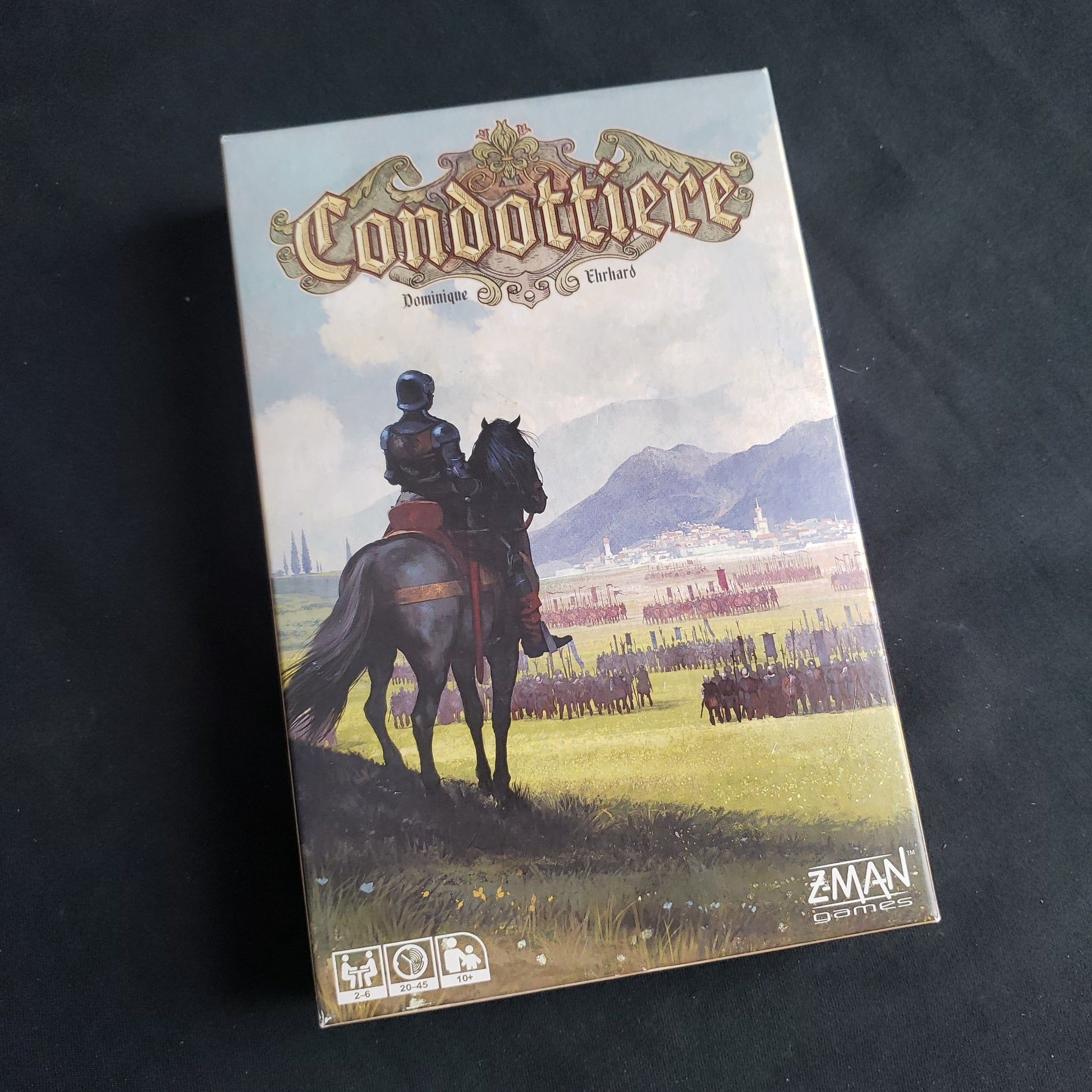 Image shows the front cover of the box of the Condottiere board game