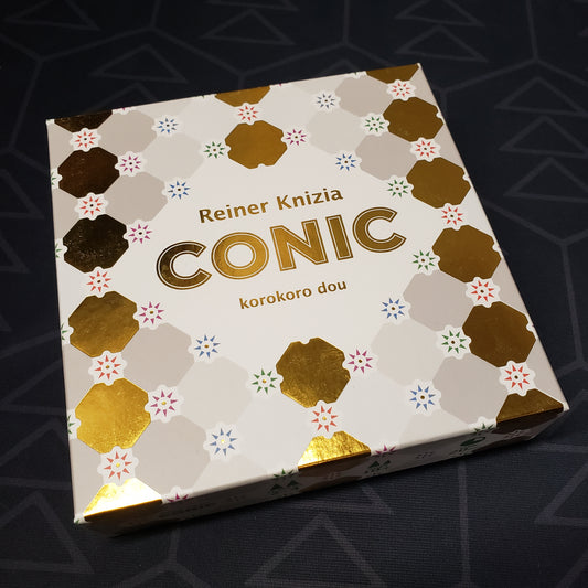 Image shows the front cover of the box for the CONIC board game