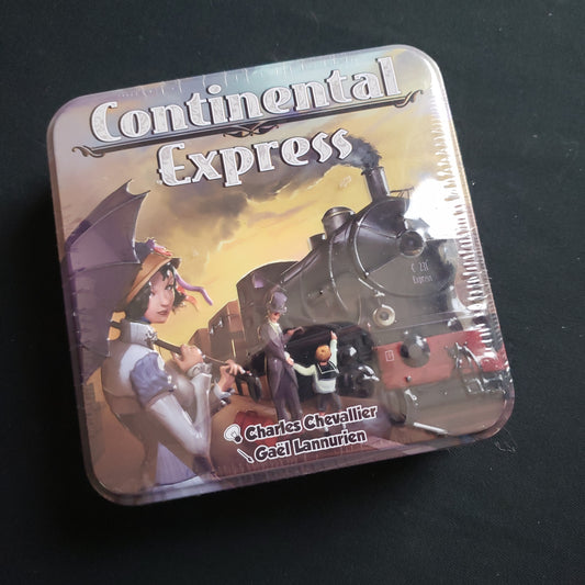 Image shows the front cover of the box of the Continental Express card game