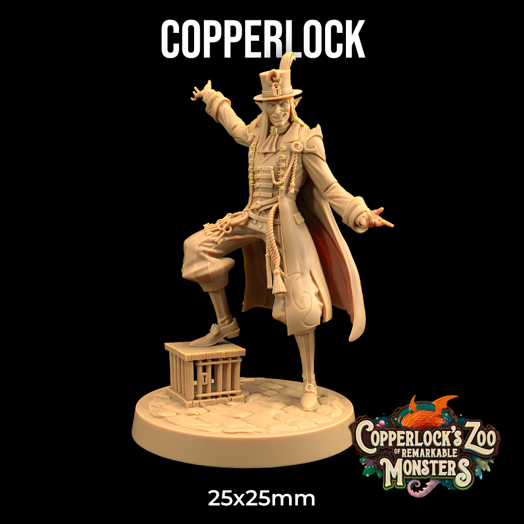 Image shows a 3D render of an elf ringmaster gaming miniature