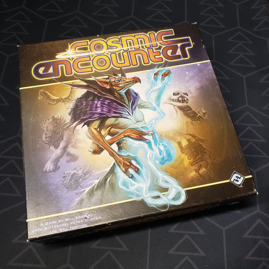 Image shows the front cover of the box of the Cosmic Encounter board game