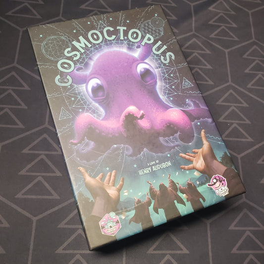Image shows the front cover of the box for the Cosmoctopus board game