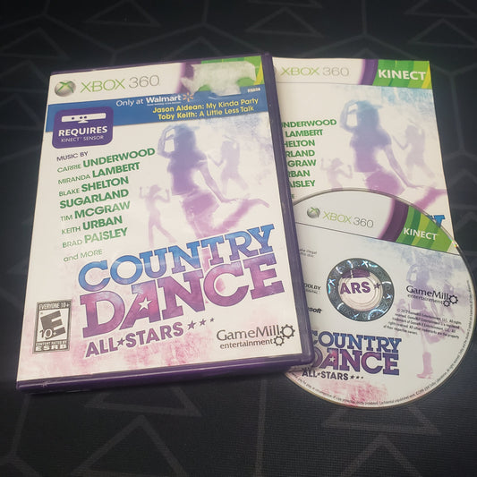 Image shows the case, manual & disc for the video game Country Dance All-Stars for Xbox 360