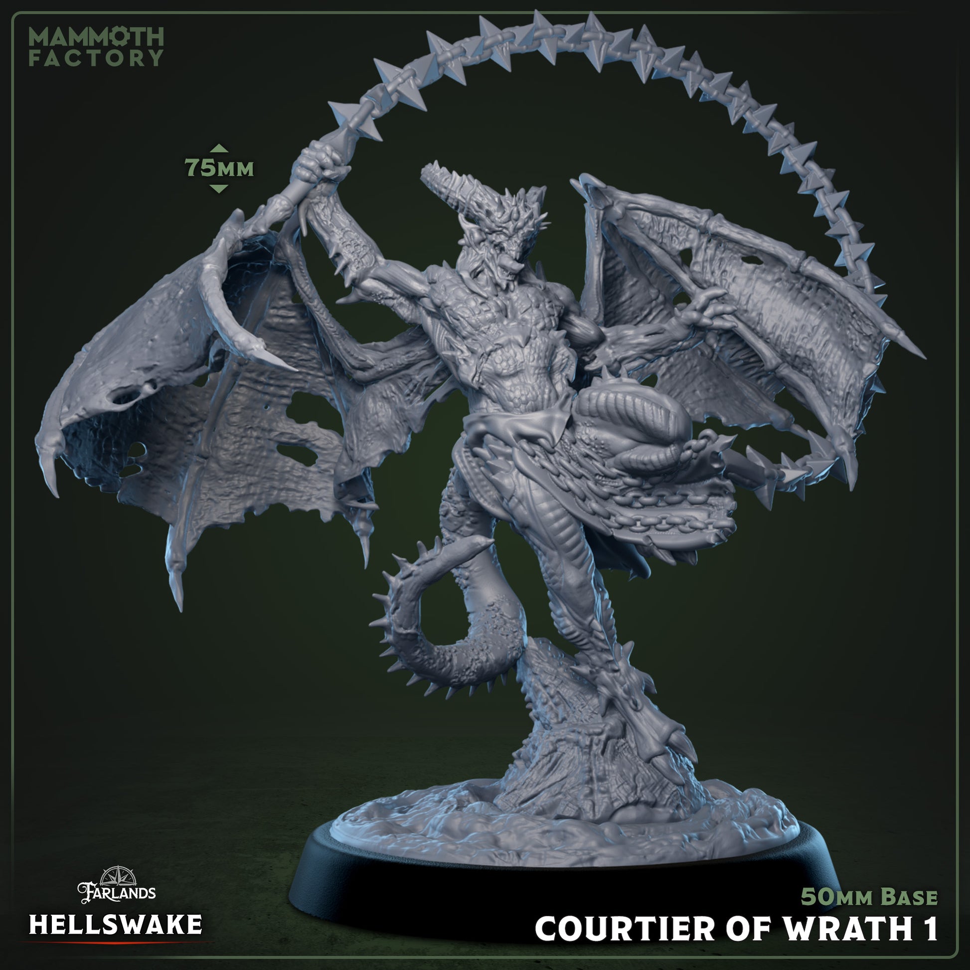 Image shows a 3D render of a winged chain demon gaming miniature.