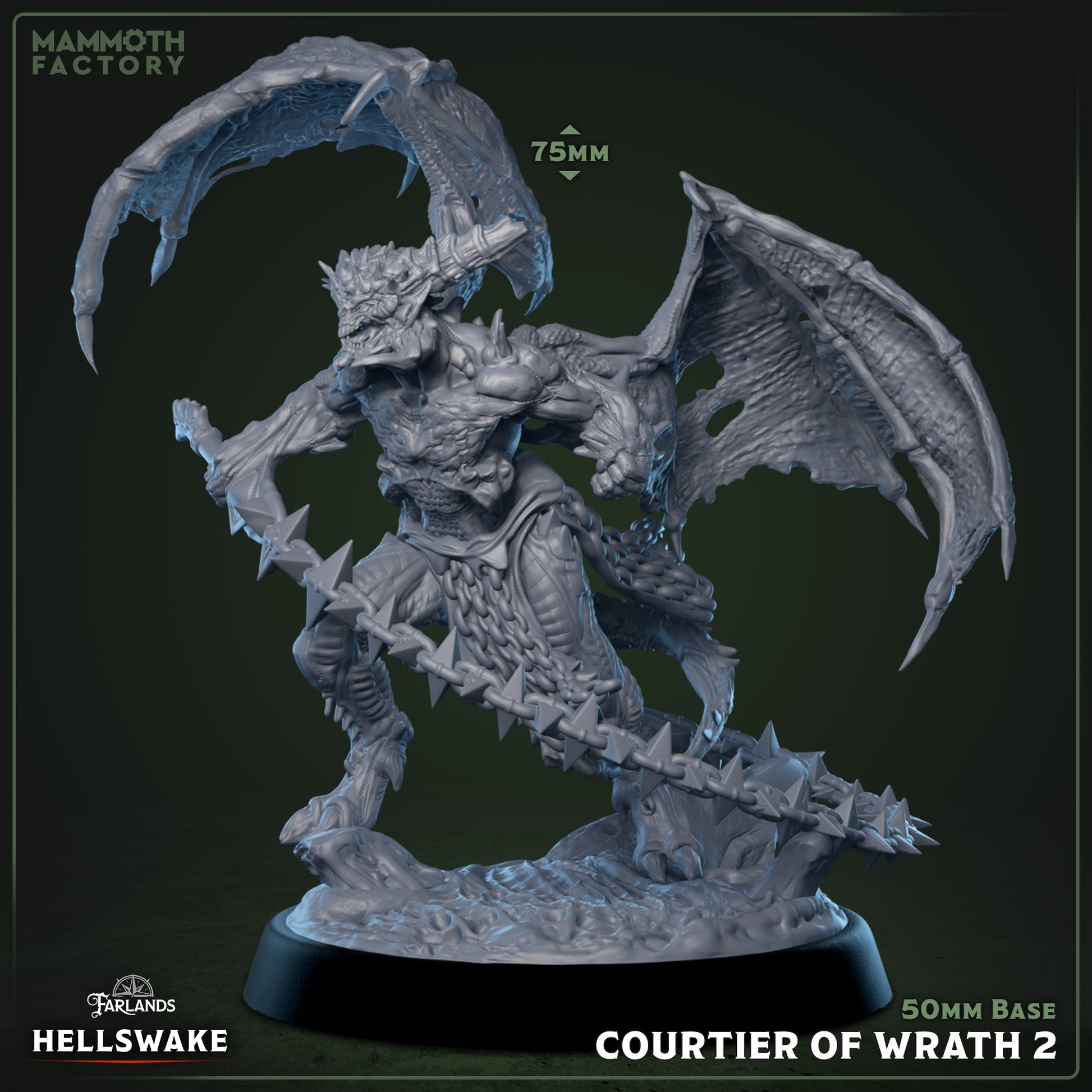 Image shows a 3D render of a winged chain demon gaming miniature.