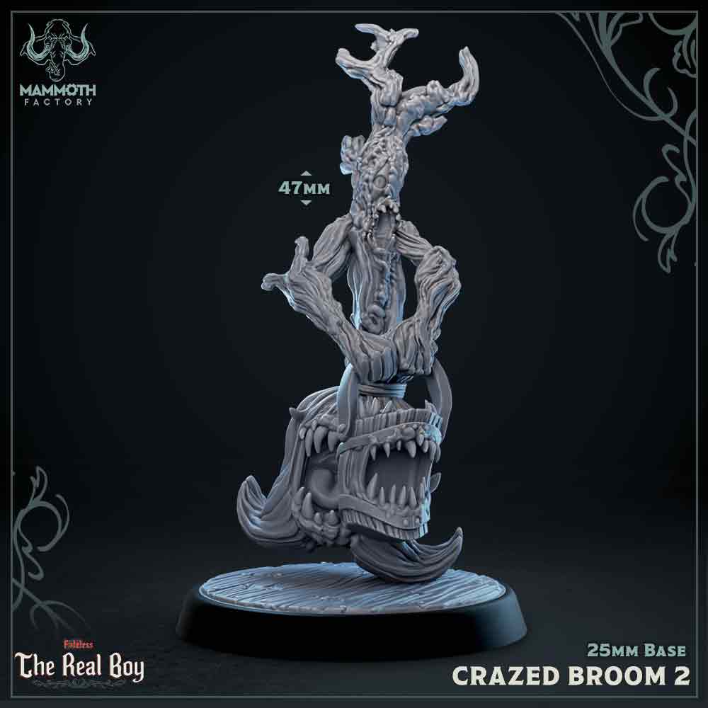 Image shows a 3D render of an enchanted evil broom gaming miniature