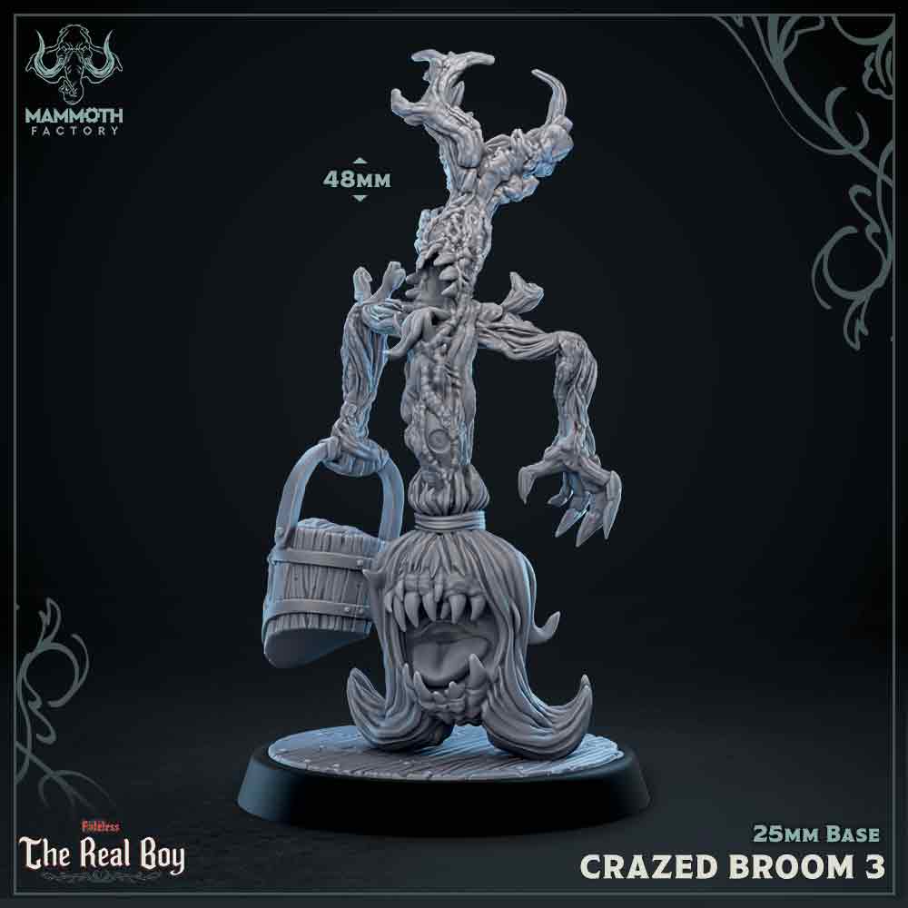 Image shows a 3D render of an enchanted evil broom gaming miniature