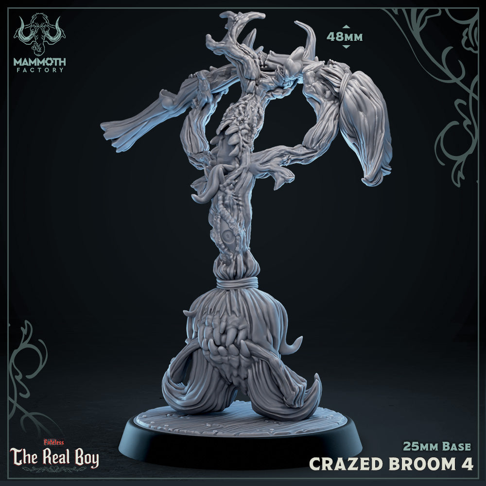 Image shows a 3D render of an enchanted evil broom gaming miniature