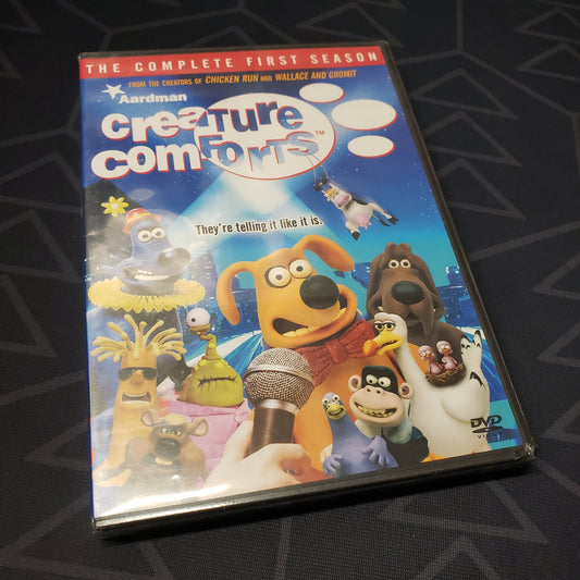 Image shows the front of the case for the first season of Creature Comforts on DVD