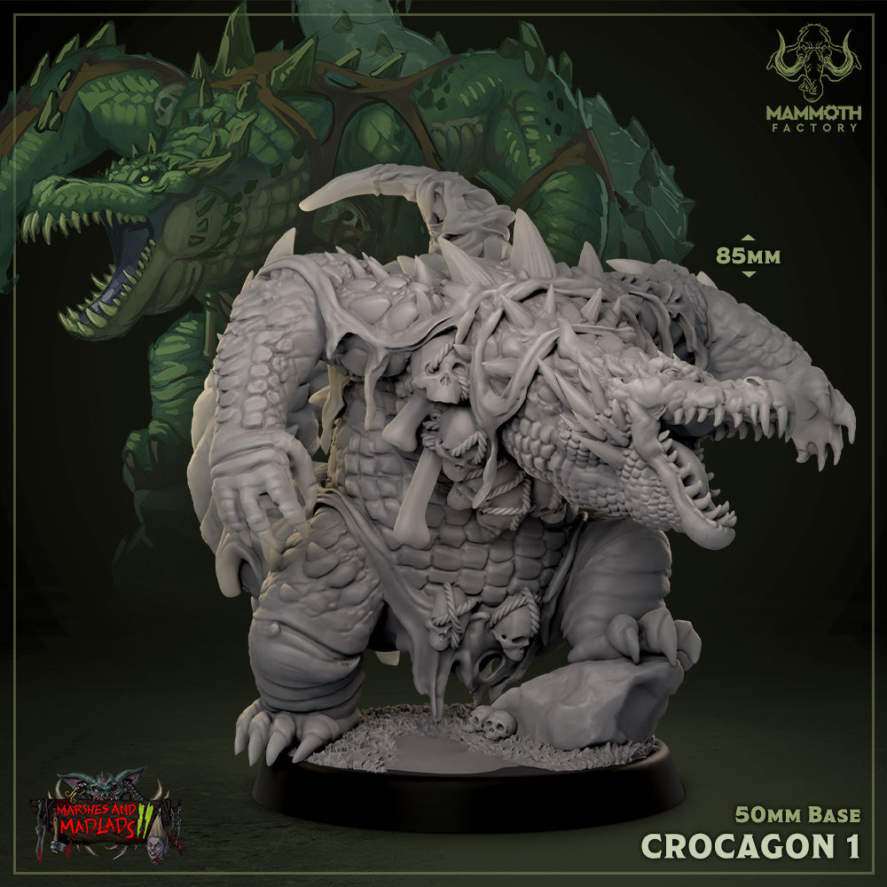 Image shows a 3D render of a crocodile warrior gaming miniature