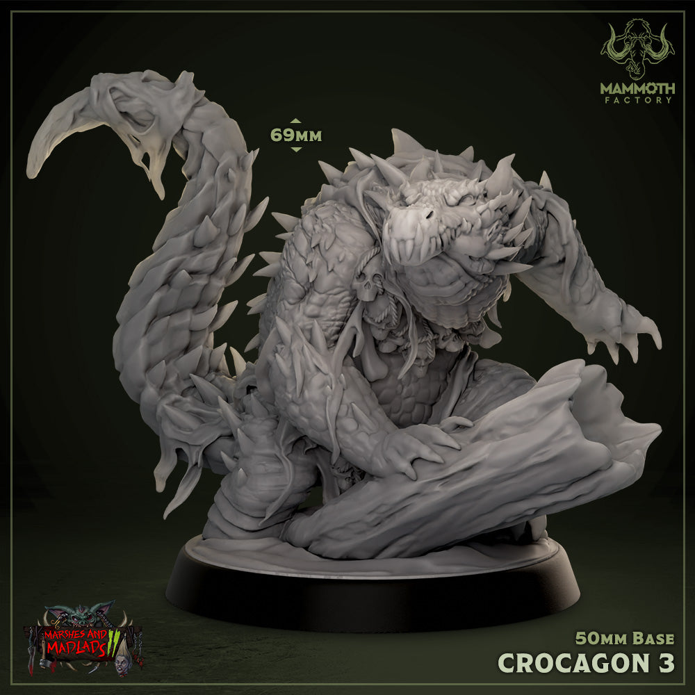 Image shows a 3D render of a crocodile warrior gaming miniature