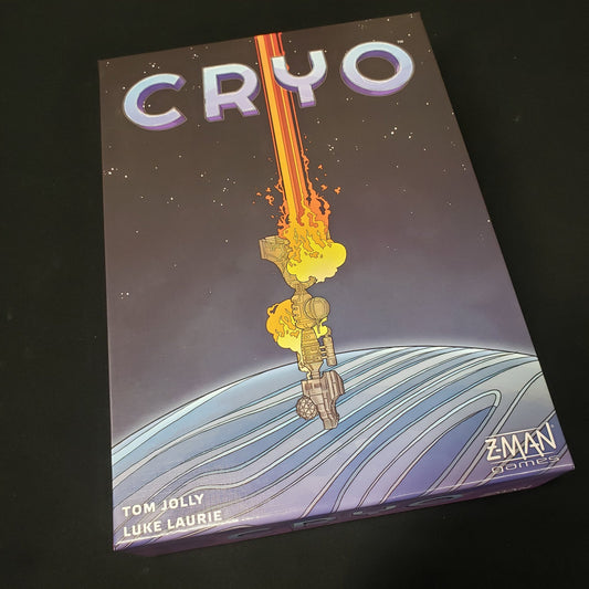 Image shows the front cover of the box of the Cryo board game