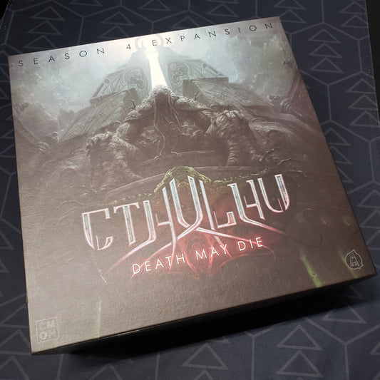 Image shows the front cover of the box of the Season 4 expansion for the board game Cthulhu: Death May Die