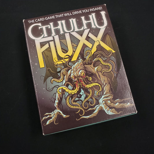 Image shows the front cover of the box of the Cthulhu Fluxx card game