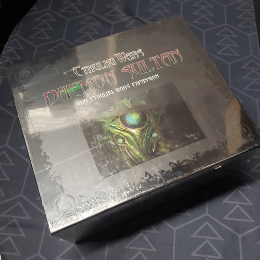 Image shows the front cover of the box of the Daemon Sultan expansion for the board game Cthulhu Wars