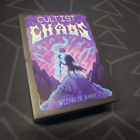 Image shows the front cover of the box for the Cultist Chaos card game
