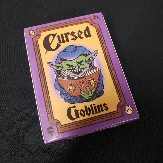 Image shows the front cover of the box of the Cursed Goblins card game