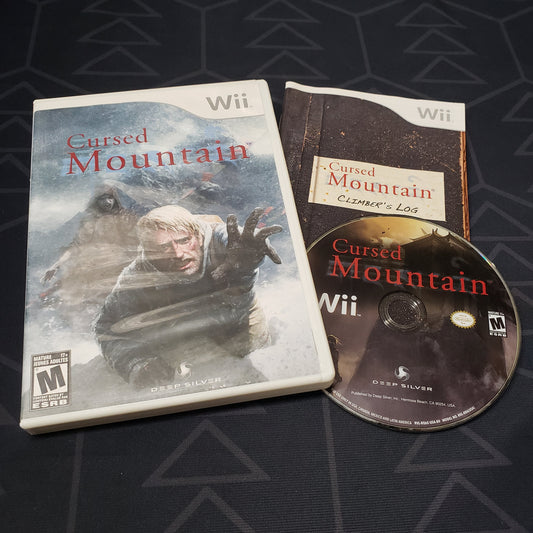 Image shows the case, manual and disc for the video game Cursed Mountain for Nintendo Wii