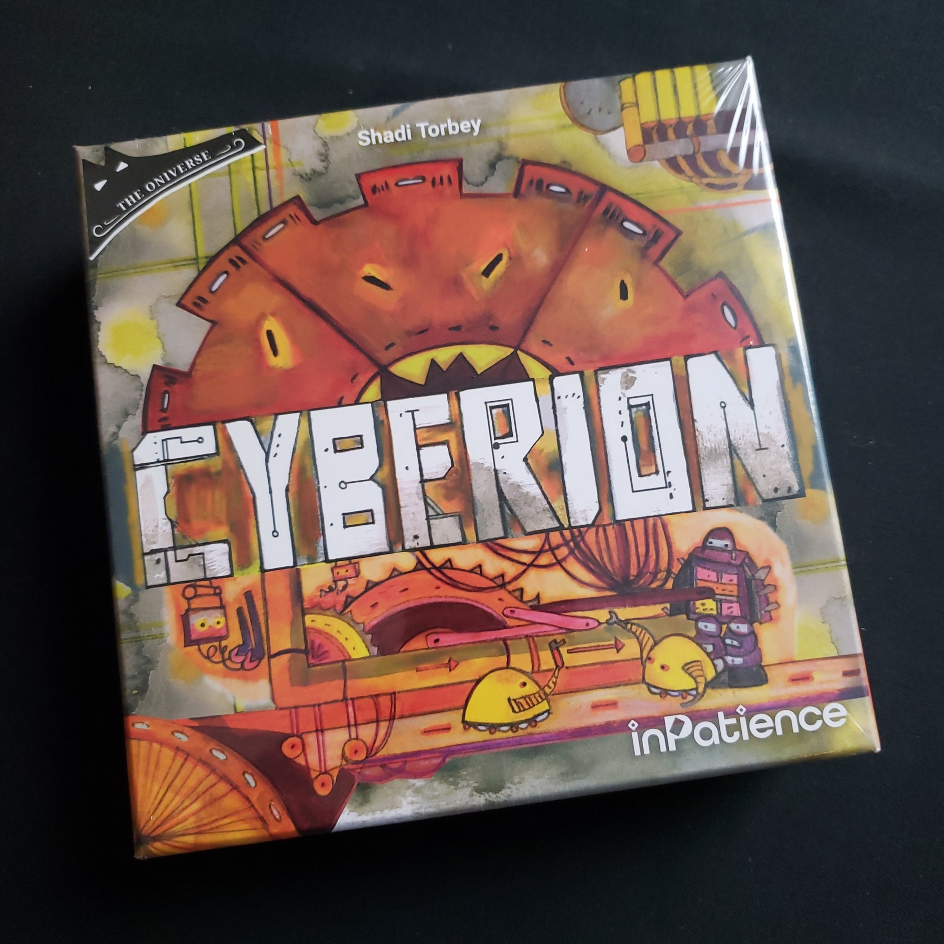 Image shows the front cover of the box of the Cyberion board game