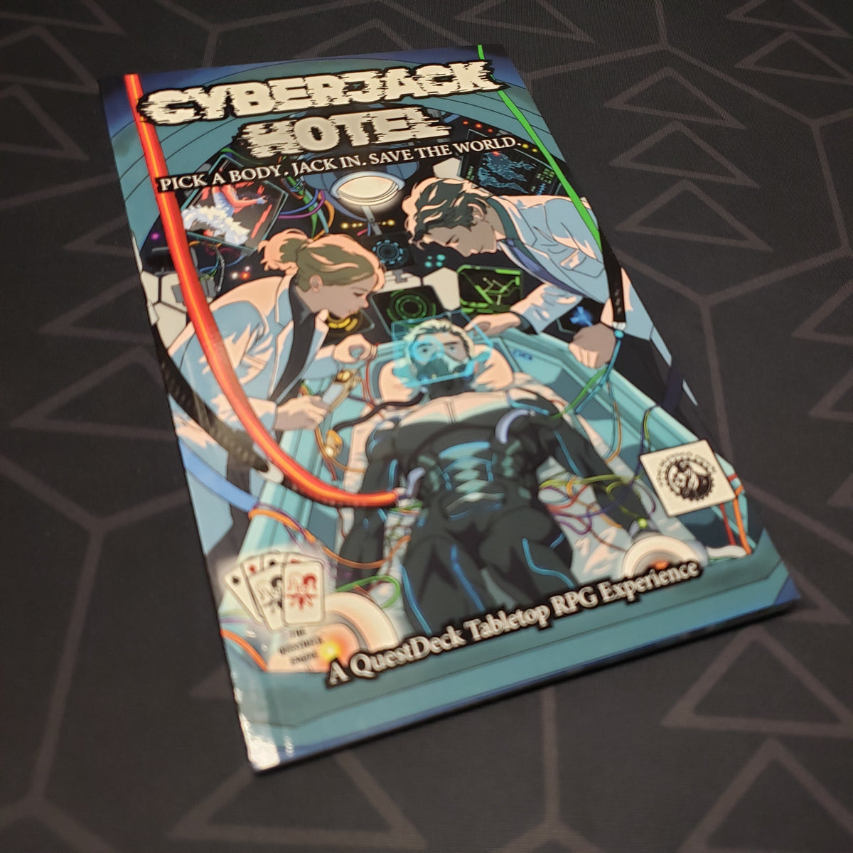 Image shows the front cover of the Cyberjack Hotel roleplaying game book