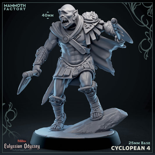 Image shows a 3D render of a cyclops warrior gaming miniature.