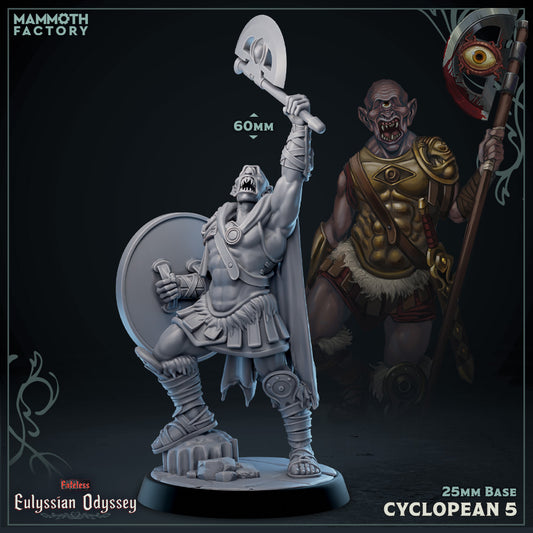 Image shows a 3D render of a cyclops warrior gaming miniature.