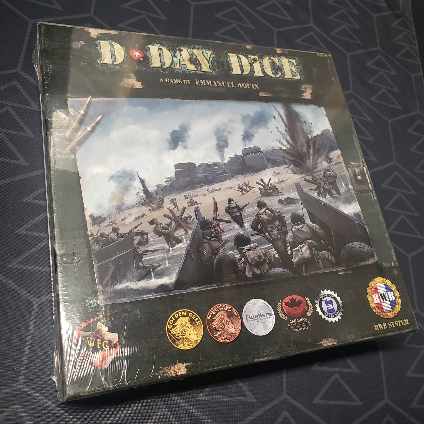 Image shows the front cover of the box for the D-Day Dice (Second Edition) board game