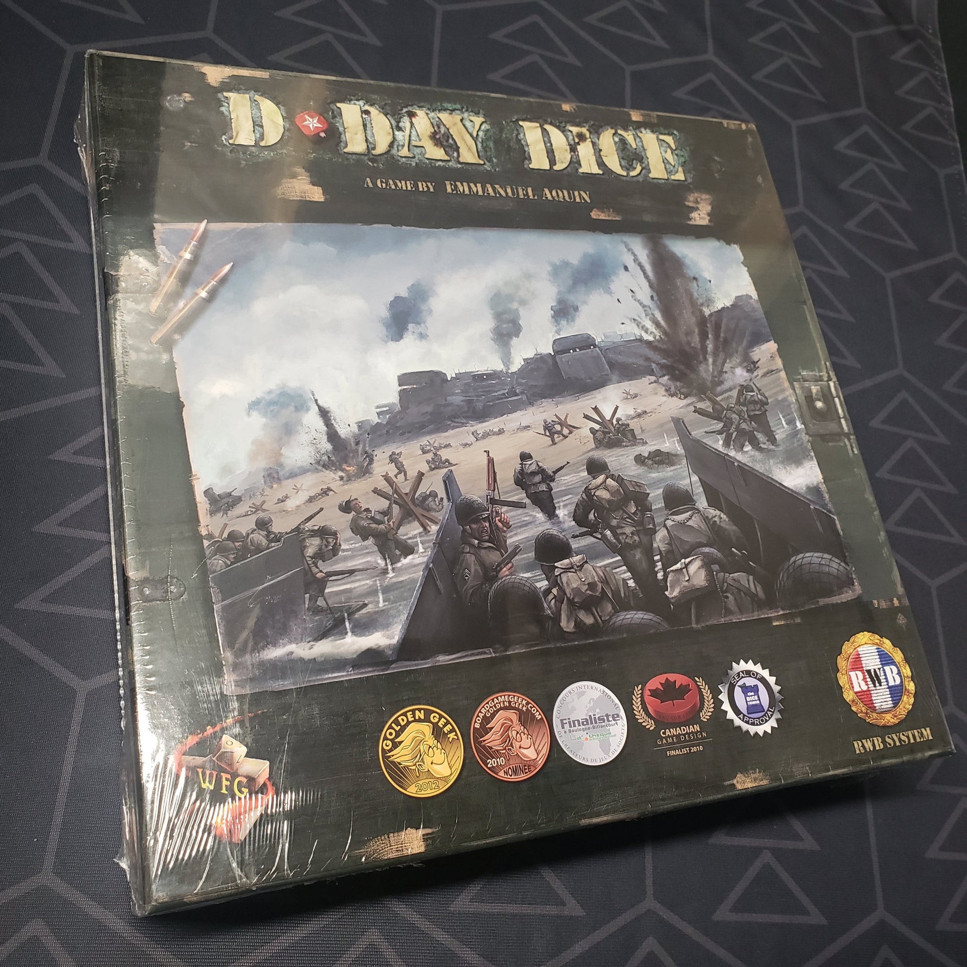 Image shows the front cover of the box for the D-Day Dice (Second Edition) board game