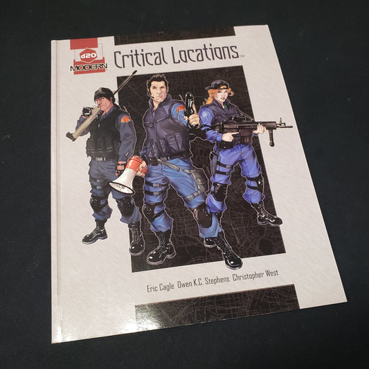 Image shows the front cover of the d20 Modern: Critical Locations roleplaying game book