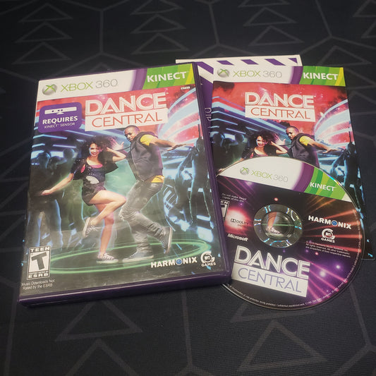 Image shows the case, manual & disc for the video game Dance Central for Xbox 360