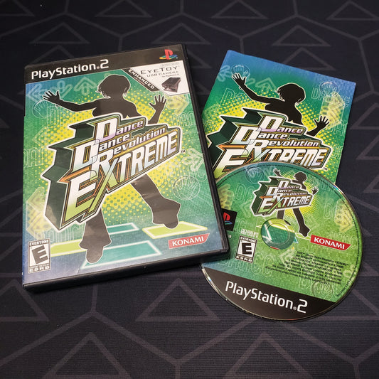 Image shows the case, manual & disc for the video game Dance Dance Revolution Extreme for Playstation 2