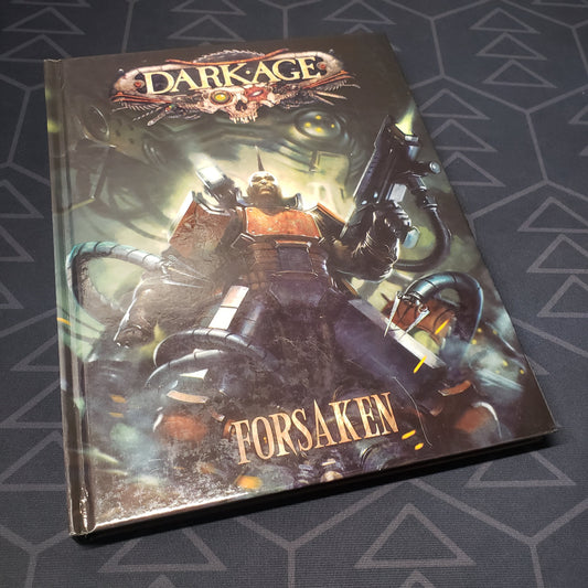 Image shows the front cover of the Forsaken expansion book for the miniatures game Dark Age
