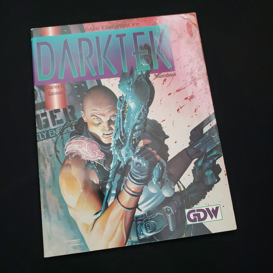 Image shows the front cover of the DarkTek sourcebook for the Dark Conspiracy roleplaying game