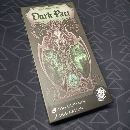 Image shows the front cover of the box for the Dark Pact card game
