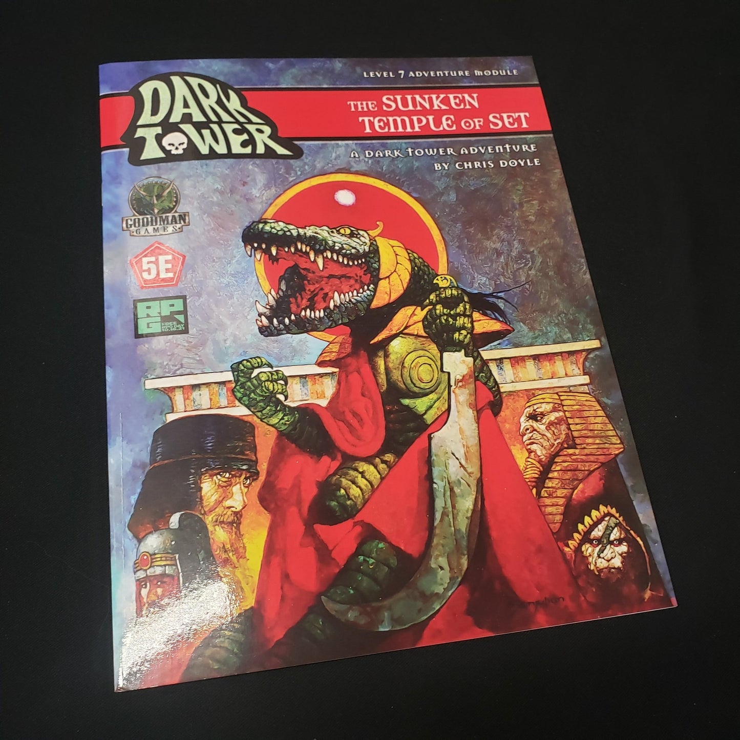 Image shows the front cover of the Dark Tower: The Sunken Temple of Set roleplaying game book