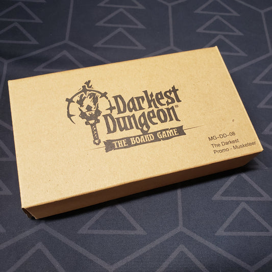 Image shows the front cover of the box of the Musketeer Hero Promo expansion for the board game Darkest Dungeon