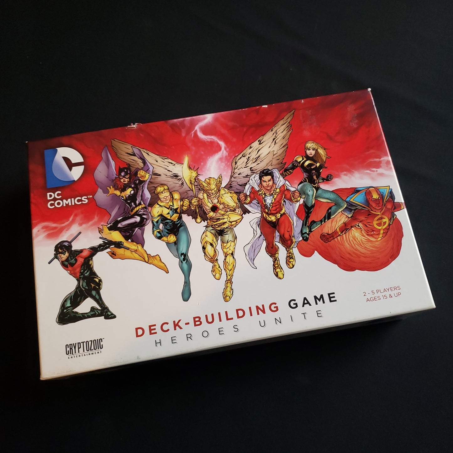 Image shows the front cover of the box of the DC Comics Deckbuilding Game: Heroes Unite set