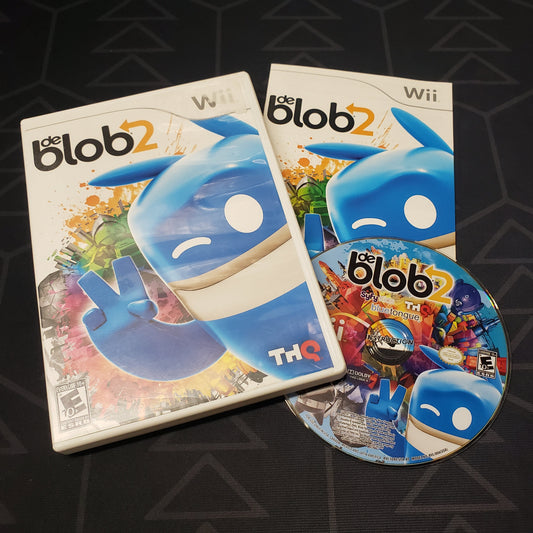 Image shows the case, manual and disc for the video game De Blob 2 for Nintendo Wii