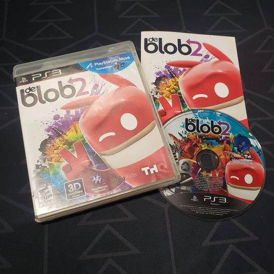 Image shows the case, manual and disc for the video game De Blob 2 for Playstation 3