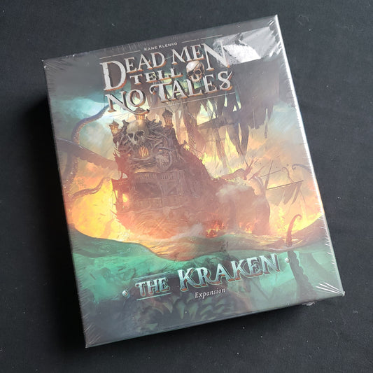 Image shows the front cover of the box of the Kraken expansion for the Dead Men Tell No Tales board game