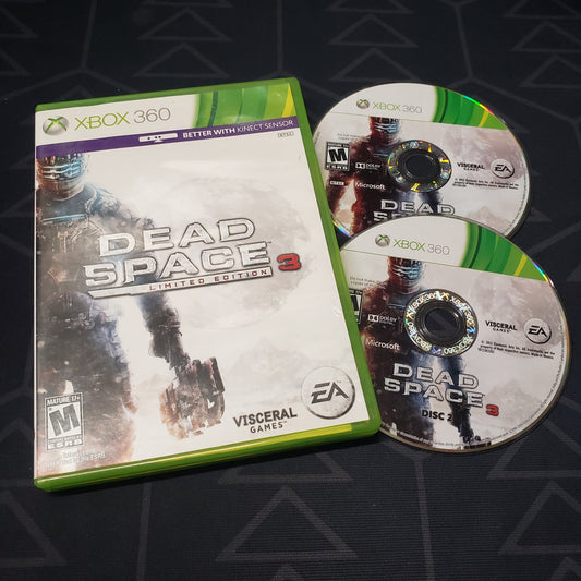 Image shows the case and two discs for the video game Dead Space 3 for Xbox 360